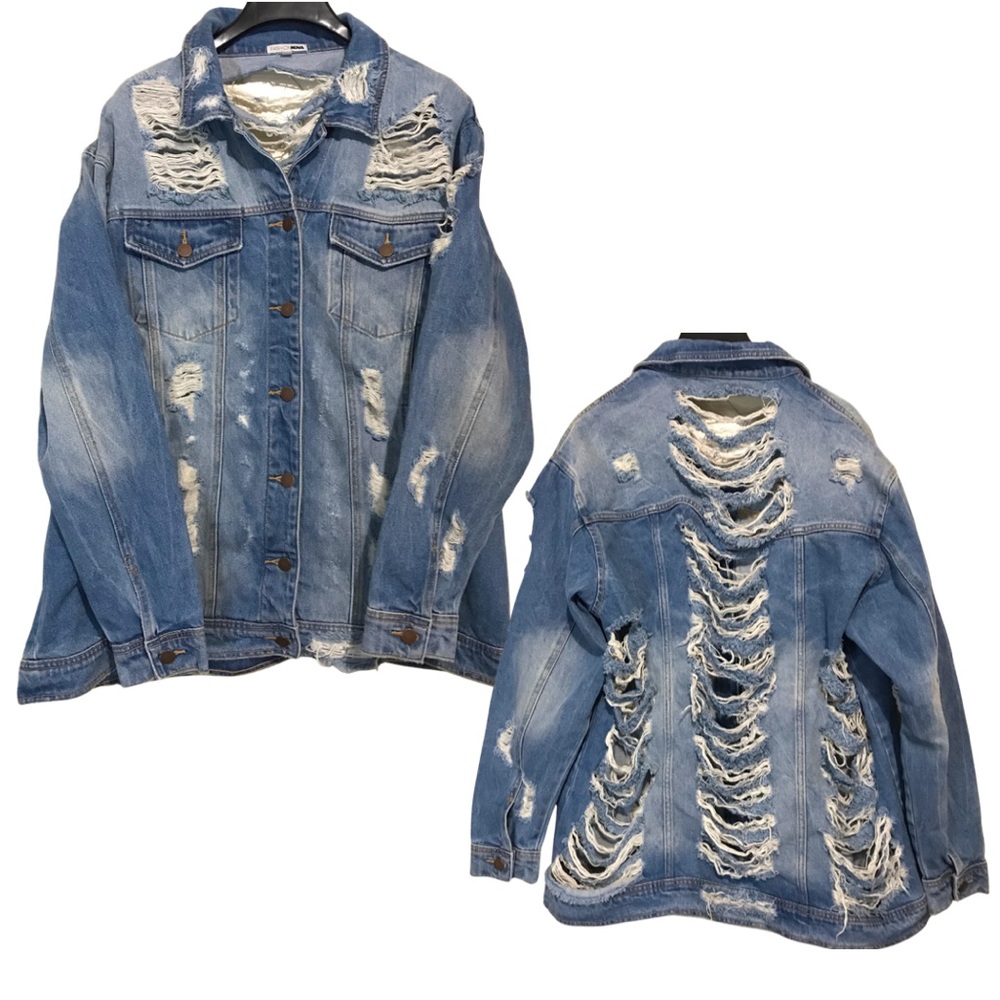 Fashionova Distressed Blue Denim Jacket Men Size 1X